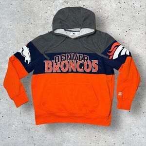 Denver Broncos Starter Hoodie XL Mens Pullover Sweatshirt Orange Gray Colorblock
